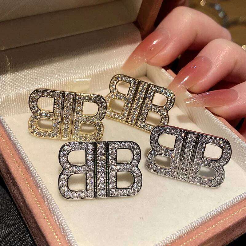European And American Luxury Fashion Premium Style With Diamond Double B Letter Earrings Jewelry For Women