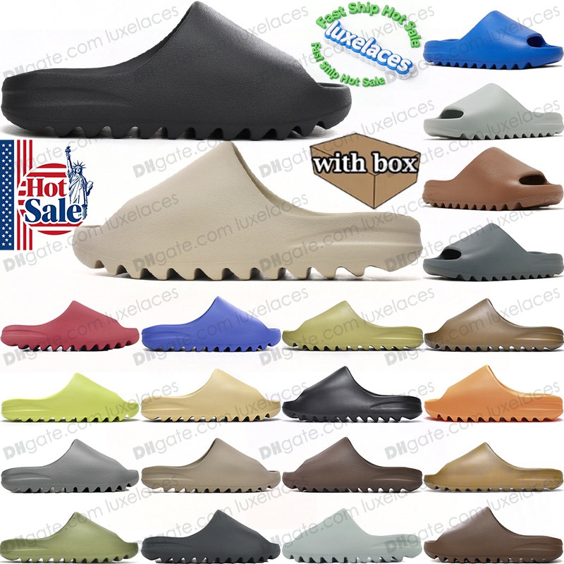 With box Designer Slides for Men Women Sandals Slippers Onyx Black Cinder Sand Bone Resin Stone Sage Slate Grey Vermilion Slide Slipper Summer Sandal Beach Shoe