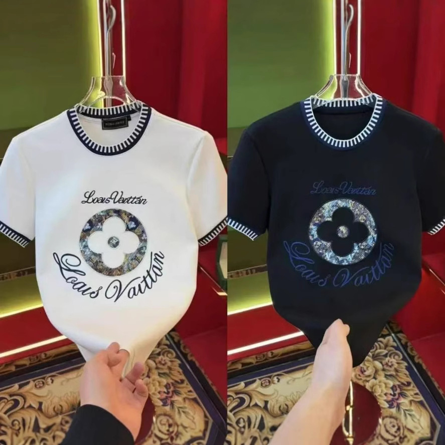Luxury Brand Designer Men 2026 Summer New Designer Luxury Embroidered Crew Neck T-Shirt Slim Fit Fashion Short Sleeve Casual Top