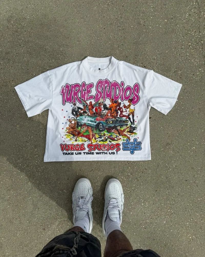 Y2K Trendy Mens Cotton T-Shirt graphic t shirts Casual Couple Matching Shirt Vintage Streetwear Top 260402