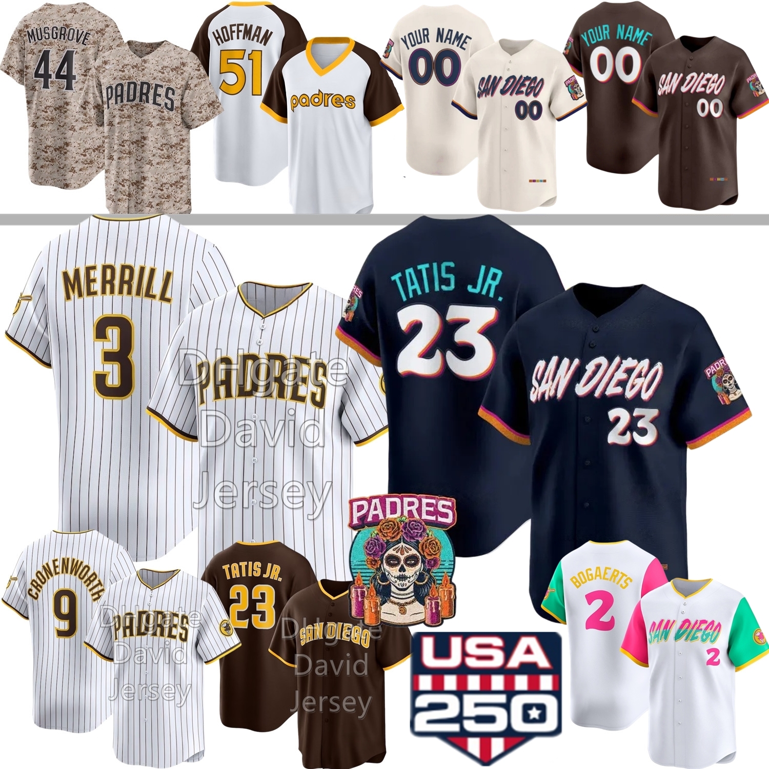 SD Padres Baseball Jersey Jackson Merrill Fernando Tatis Jr. Manny Machado Ethan Salas Joe Musgrove Tony Gwynn Jake Cronenworth Yu Darvish King Miller Hoffman