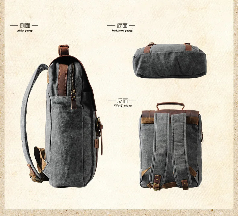 Fashion Male Backpack Leather military Canvas backpack Men women school bag bagpack rucksack mochila y260615 - view 5