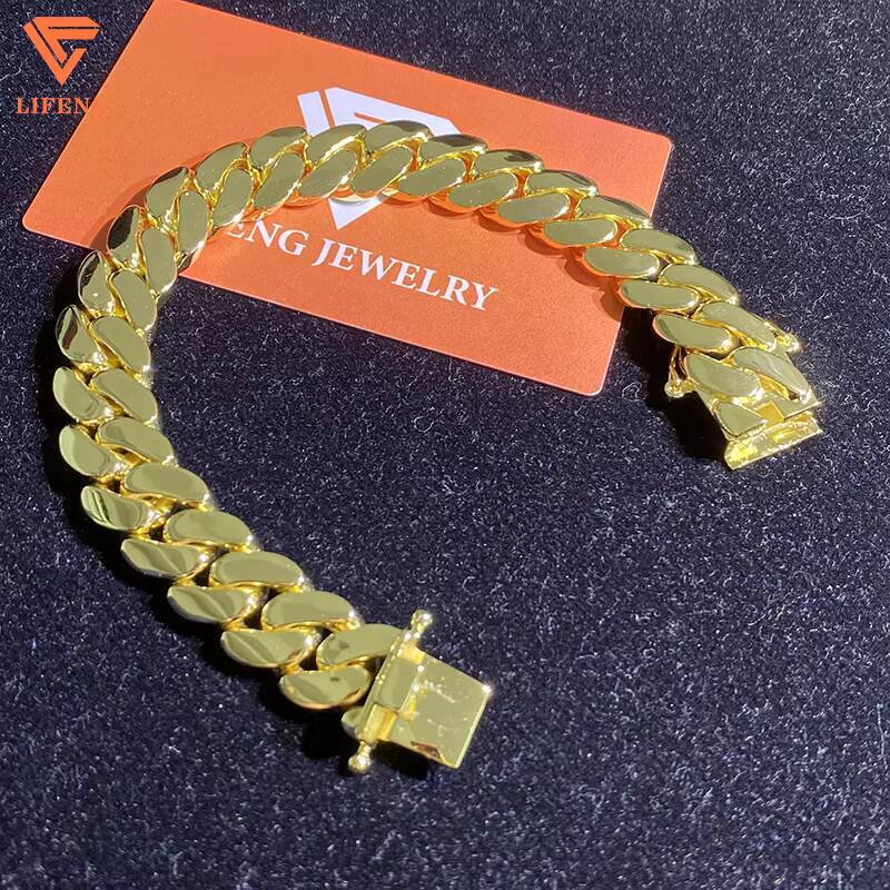 Mens Womens 14mm Cuban Link Chain Gold-Plated Coarse Alloy Miami Cuban Bracelet Main Material Silver Necklaces