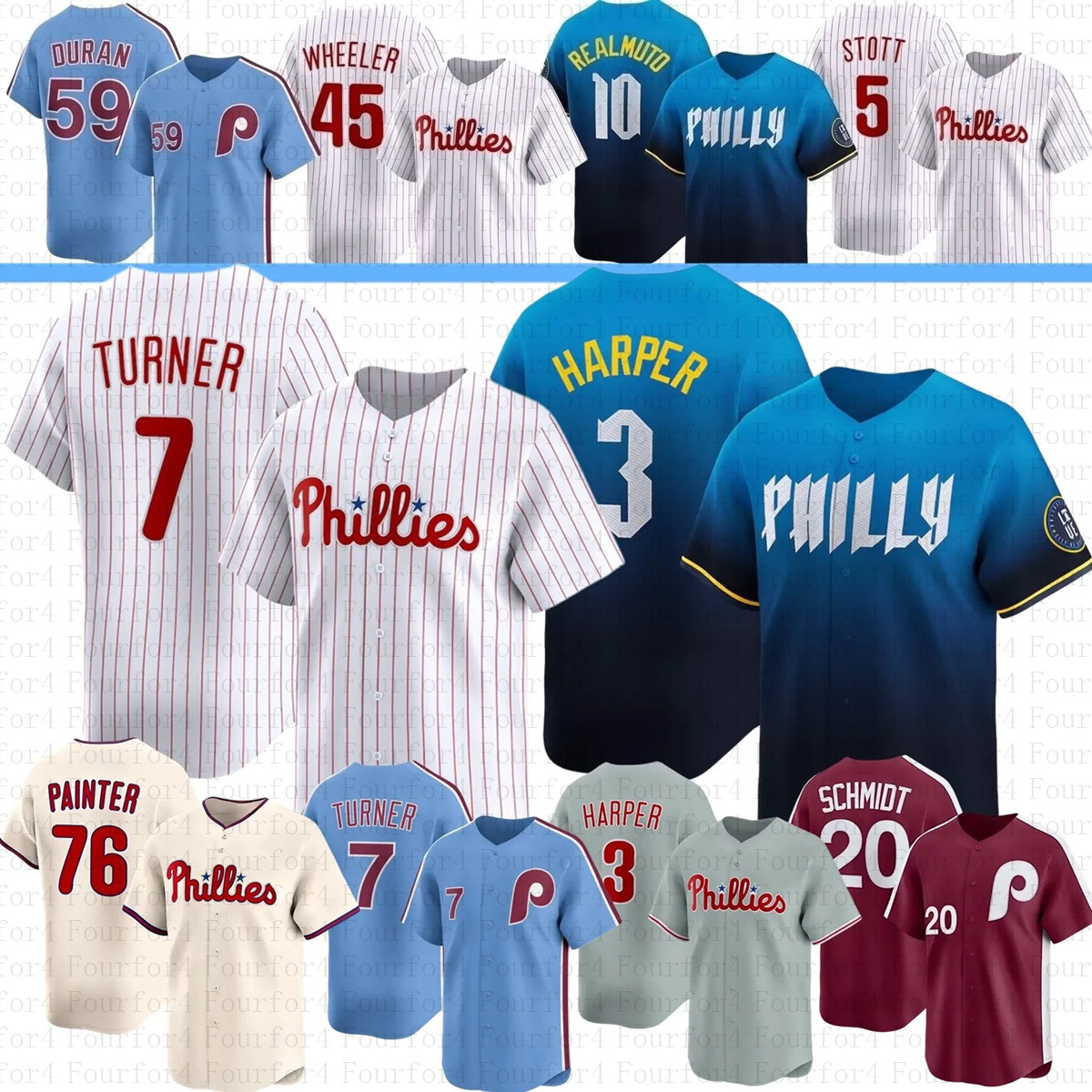 Bryce Trea Turner Harper Baseball Jersey J.T. Realmuto Kyle Schwarber Phillies Nick Castellanos Zack Wheeler Alec Bohm Suarez Marsh Stubbs Jhoan Duran Brandon Marsh