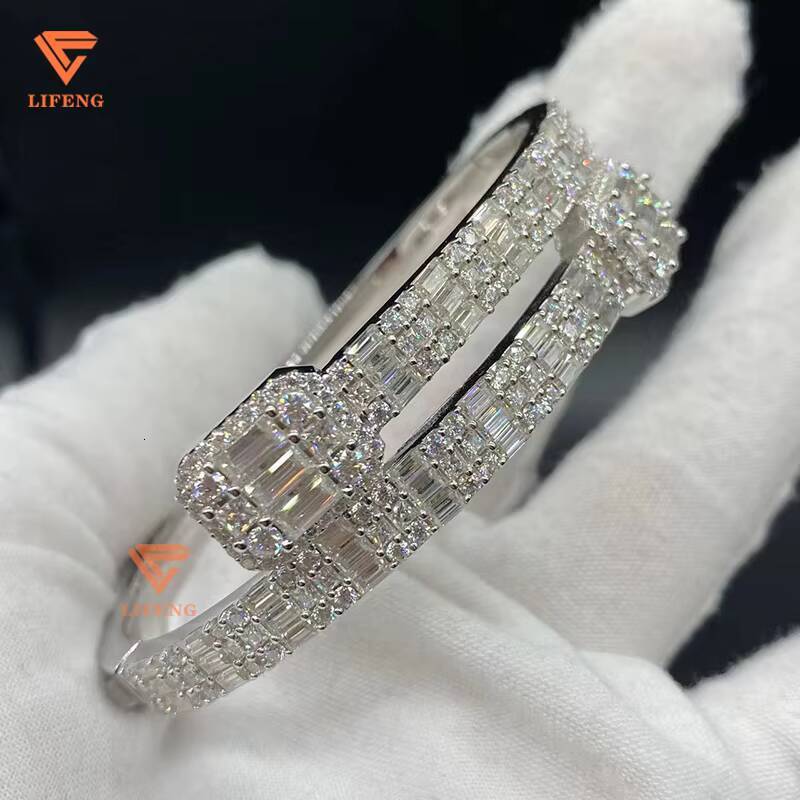 High Quality Solid Silver Baguette Design Moissanite Hip Hop Jewelry Drop Shipping Iced Out Bracelets and Bangles