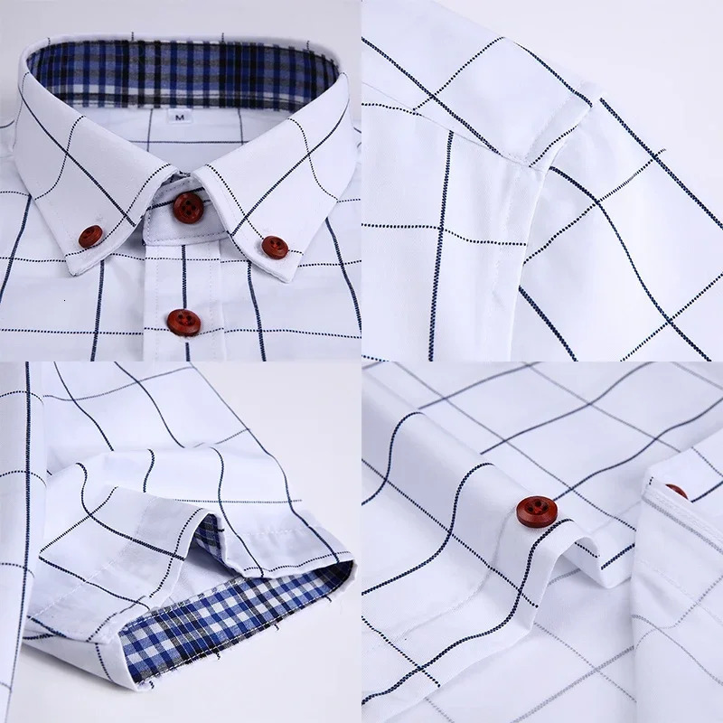 TFETTERS Summer Men Shirts Short Sleeve Plaid Shirt Slim Casual Button Up Dress Shirts Men Big Size M-5XL Anti-wrinkle Soft 260403