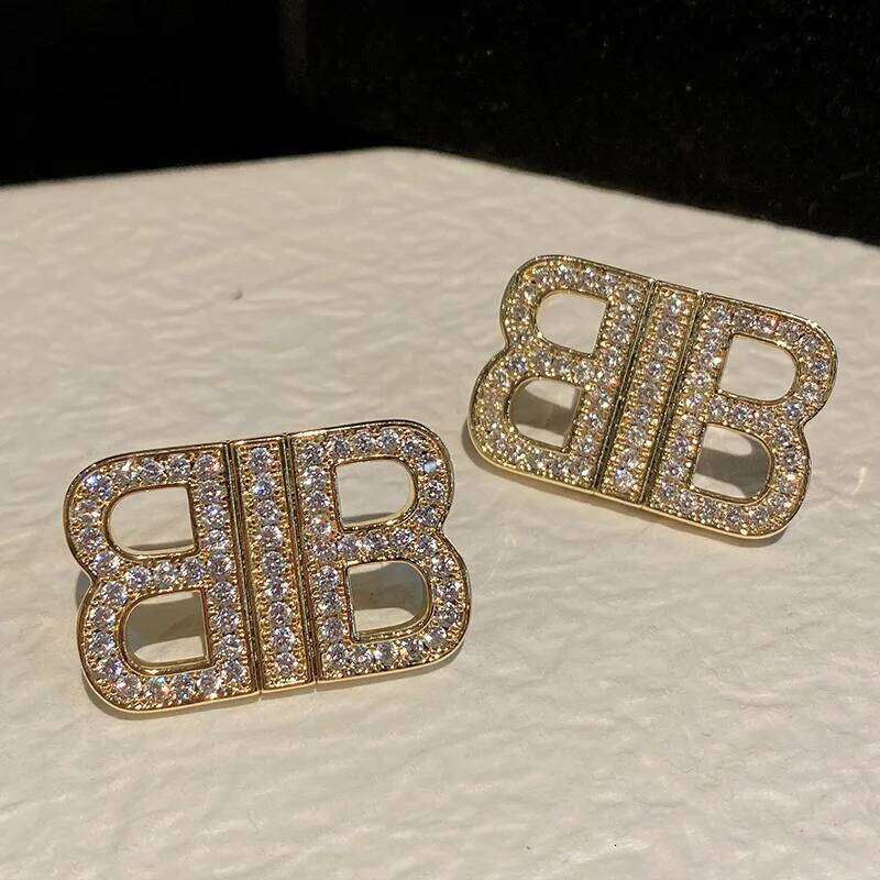 European And American Luxury Fashion Premium Style With Diamond Double B Letter Earrings Jewelry For Women