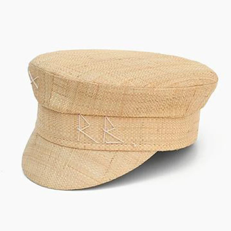 Women Summer Cpas Straw sboy Cap Letter Embroidered Flat Visor 260402