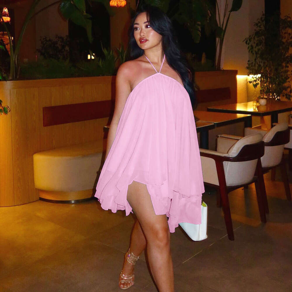 European and American women's summer new fashion pure desire backless low-cut lace-up mesh breathable loose strap dress for women