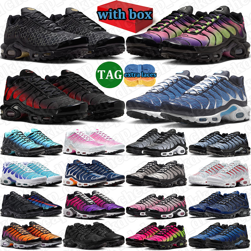 with box tn tns plus running shoes men women designer sneakers durable trainers classic sports shoe comfortable runner Black Noble Red Dark Obsidian
