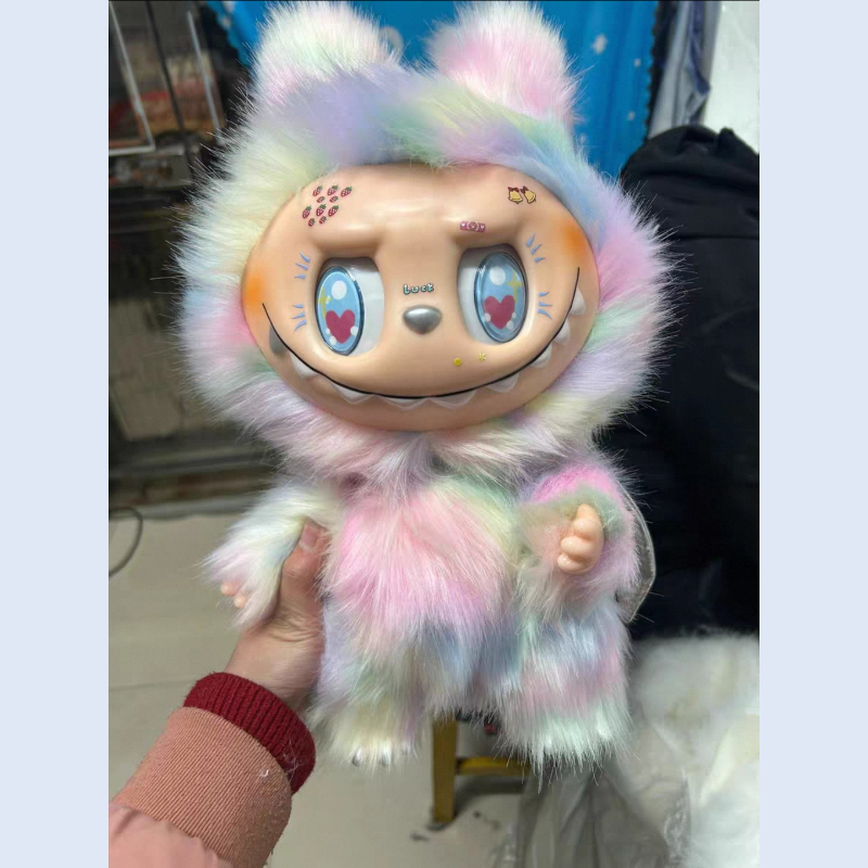 Rainbow Gradient Labubu ZIMOMO Face Stickers Plush Toy Vinyl Face Large Stuffed Doll Collectible Gift