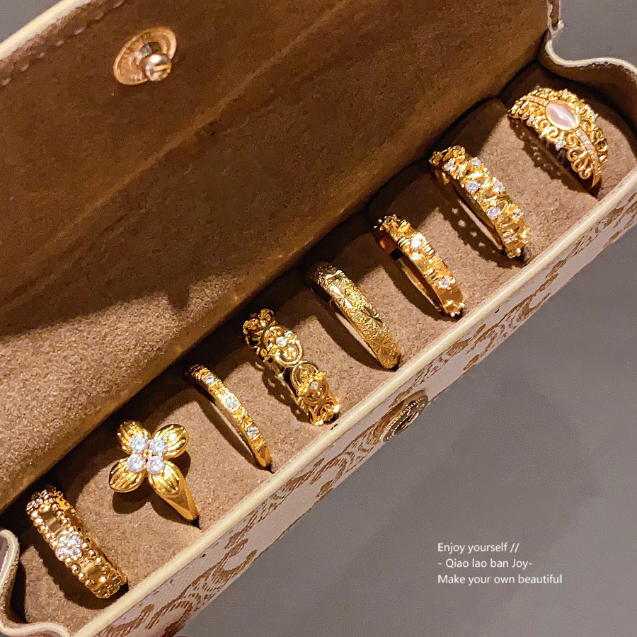 Luxury Brand Designer Jewelry 24K Real Gold Plated Zircon Round Ring Vintage Style Index Finger Ring Light Luxury High-End Feel Women's Jewelry