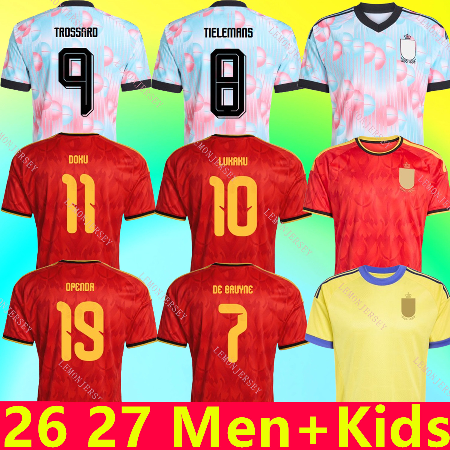 26 27 BELGIUM shirts DOKU DE BRUYNE soccer jerseys R. LUKAKU E. HAZARD MERTENS BATSHUAYI TIELEMANS CARRASCO T.HAZARD Fans Player Home away uniform Men Kids football Kits