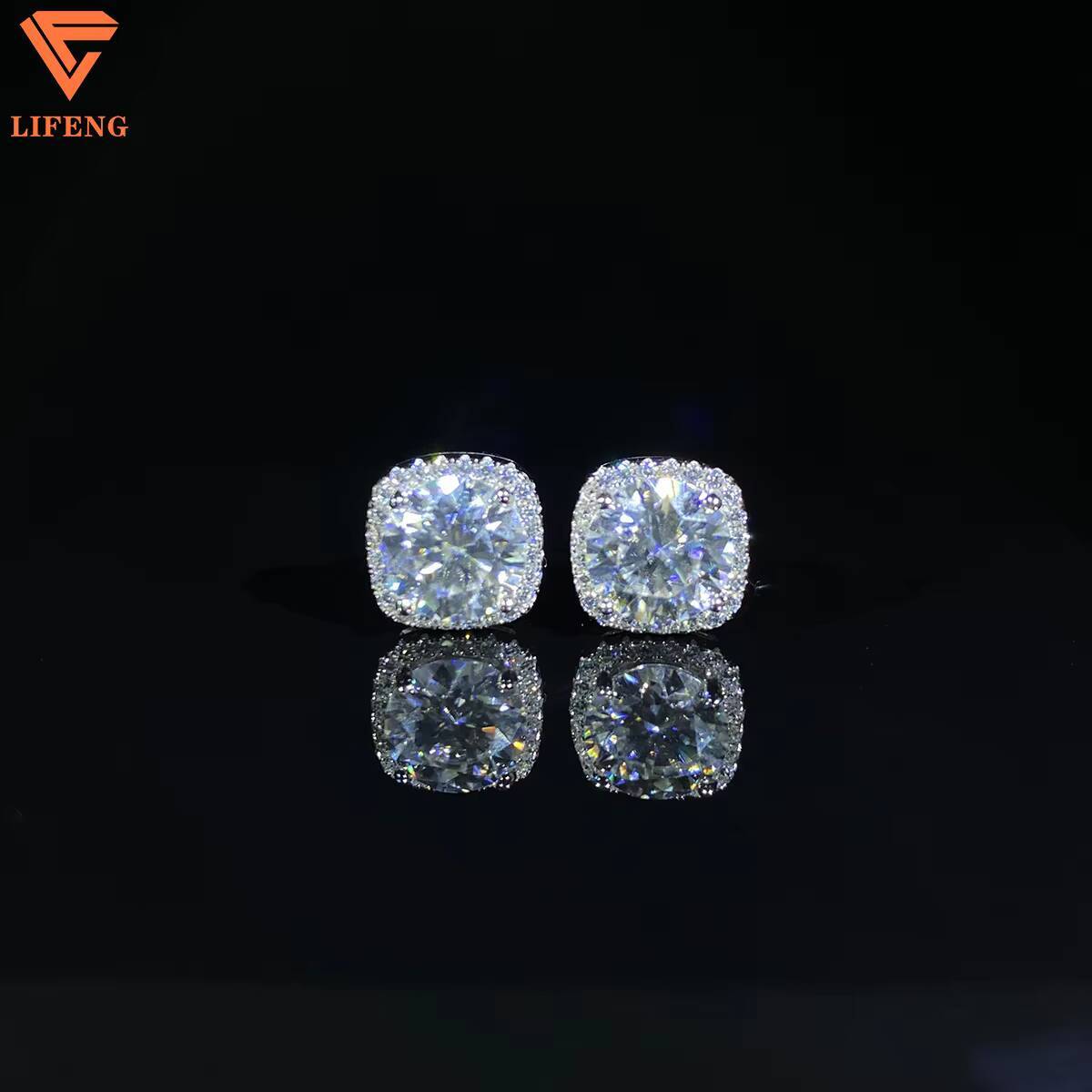 Pass Diamond Tester Moissanite Cube Halo Stud Earrings Luxury 18K White Gold 925 Sterling Silver VVS Mossanite Ear Stud for Men