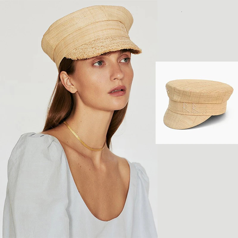 Women Summer Cpas Straw sboy Cap Letter Embroidered Flat Visor 260402