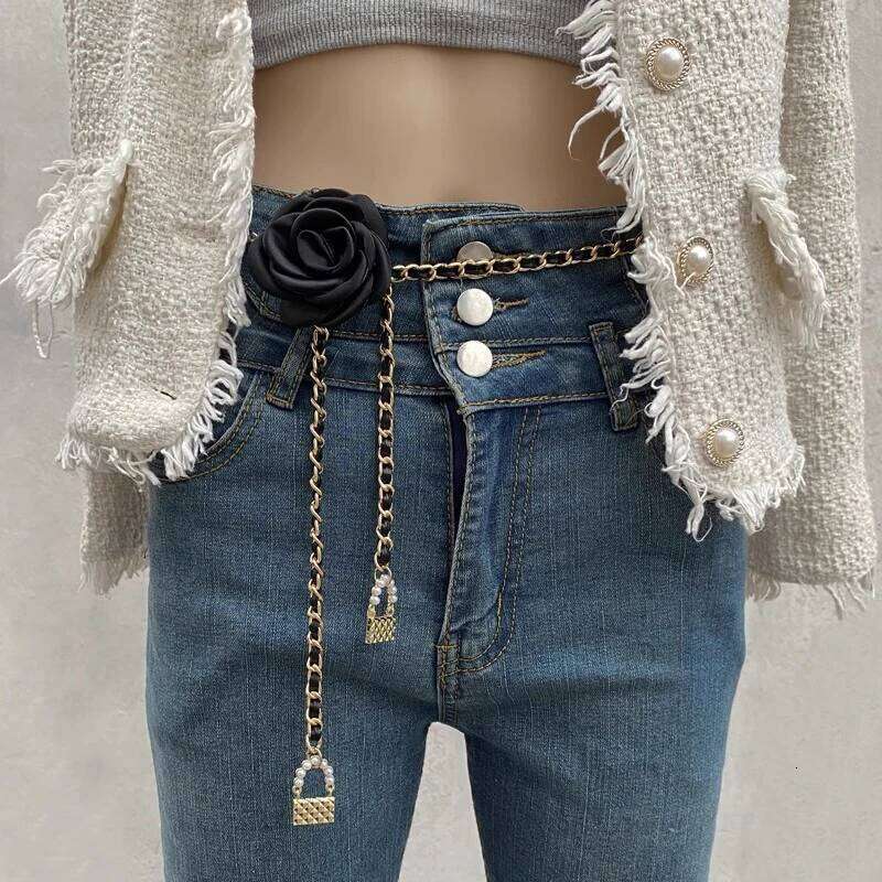 Fashion Flower Gold Chain Belt Female Waist Adjustable Punk Silver Metal Belts For Women High Quality Luxury Dress Pant Chains