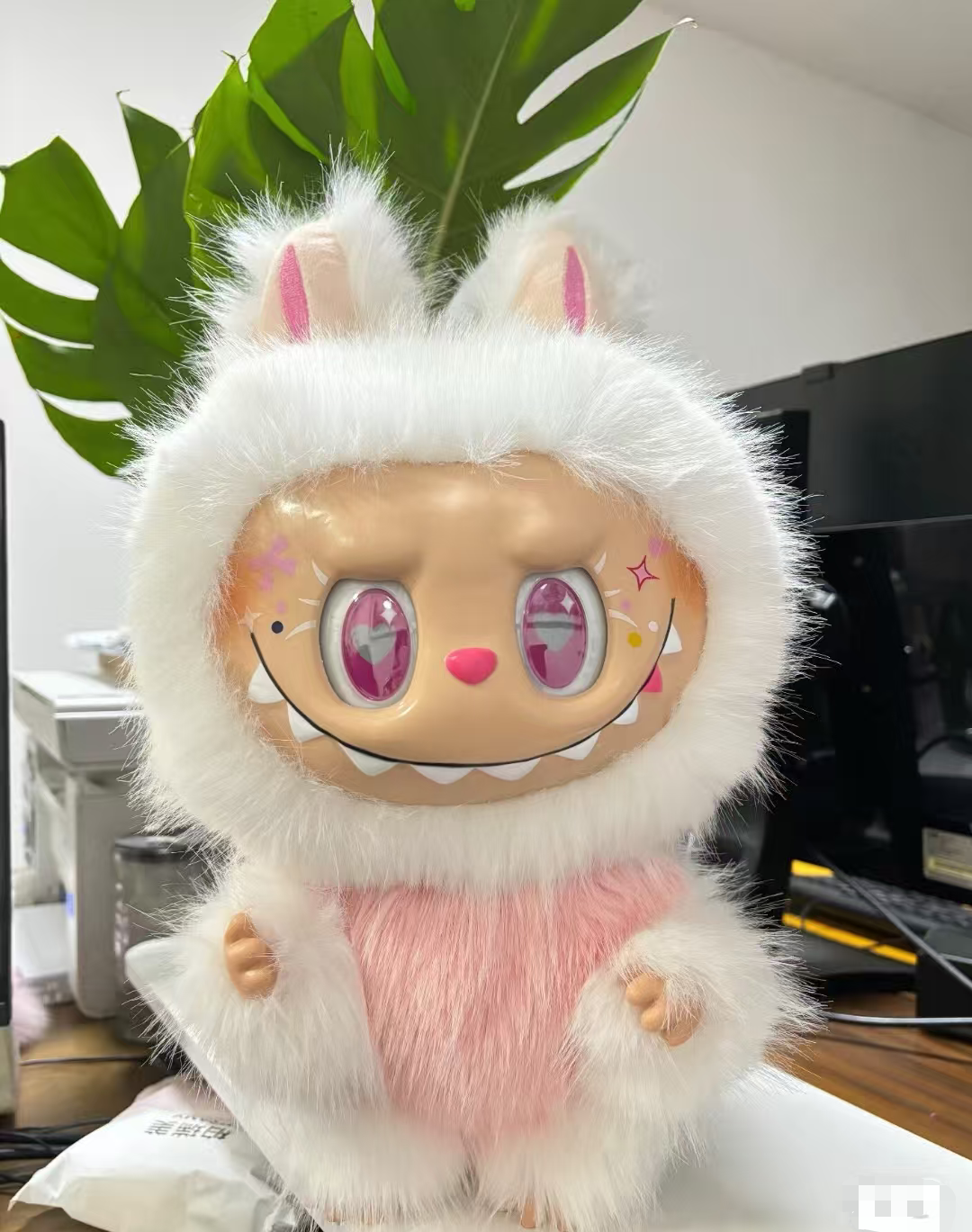 Rainbow Gradient Labubu ZIMOMO Face Stickers Plush Toy Vinyl Face Large Stuffed Doll Collectible Gift