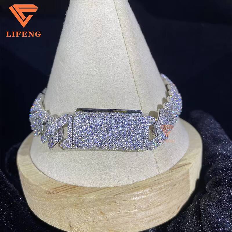 New Custom 12mm Cuban Link Chain Iced Out VVS Chain Moissanite Bracelet Hip Hop 925 Sterling Silver Bracelet Luxury Men Jewelry