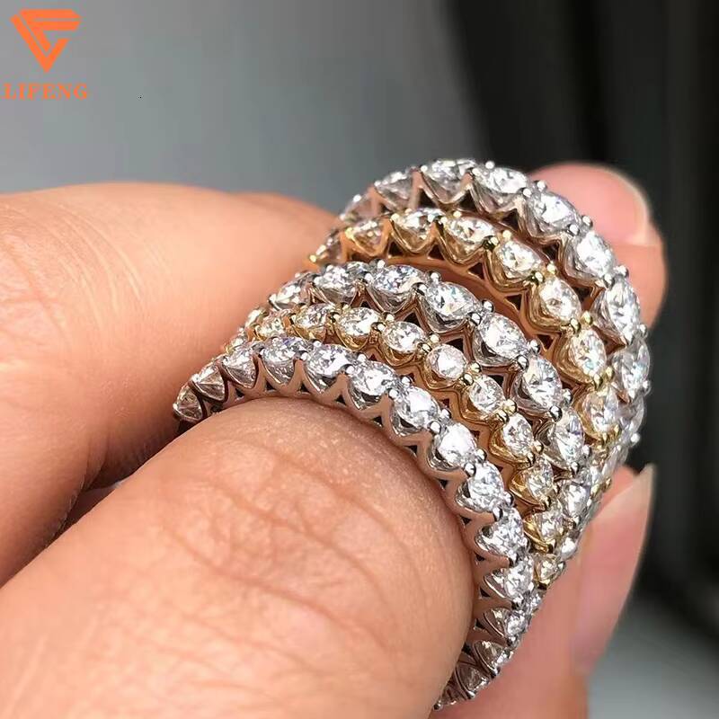 Eternity Handmade Jewelry White Gold Moissanite 925 Silver Rings 14K Round Brilliant Diamond Engagement Ring Women