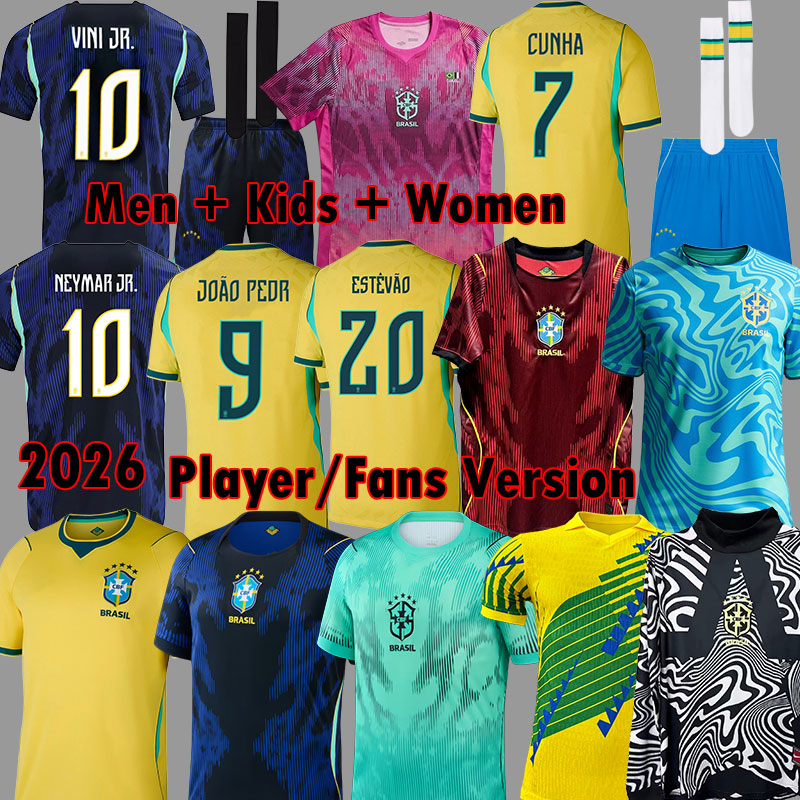 Brazil Soccer Jerseys 2026 World Cup Jersey CUNHA Camiseta de futbol PAQUETA brasil football shirt THIAGO VINI JR MARTINELLI Jesus Special Men Kids Kits 3XL 4XL