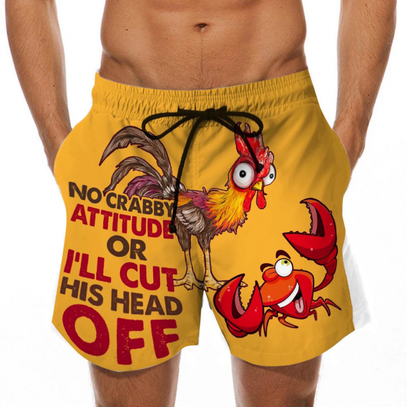 2026 Men's Board Shorts | Fun 3D Digital Printed Creative Chicken Head & Banana Pattern European-American Style Trunks