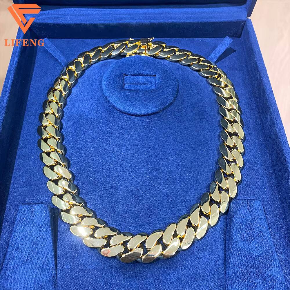 10mm/12mm/18mm/20mm Miami Cuban Link Chain Plain Solid S925 Sterling Silver Moissanite Clasp 18K Gold Plated Hip Hop Style