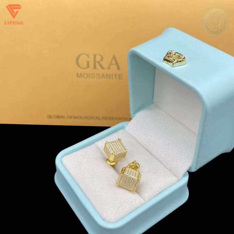 Best One D VVS Moissanite Diamond Earrings Fashion Men Women Beautiful Box 925 Sterling Silver Hip Hop Style Floral Pattern Gold