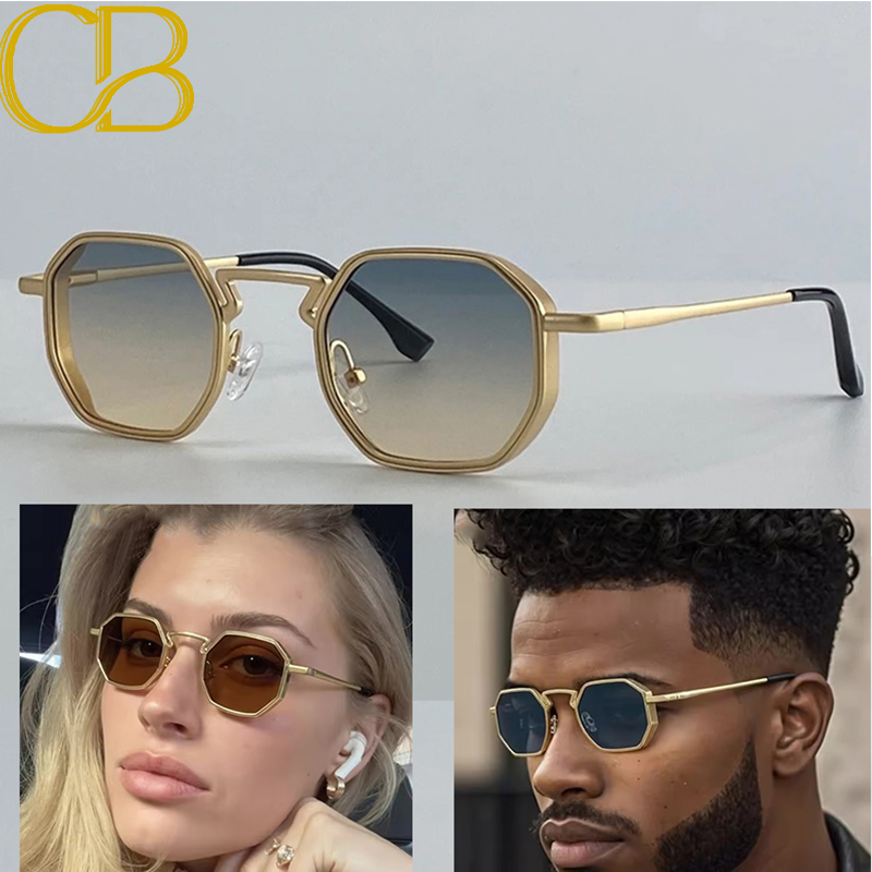 Small Frame Hexason Steampunk Sunglasses Men Luxury Brand Vintage Punk Eyewear Classic Polygon Metal Sun Glasses Male UV400 CB Fashion Accessories