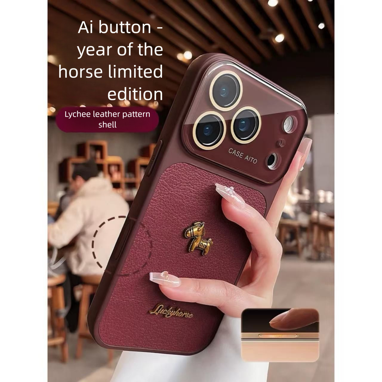 Luxury Designer Premium Lychee Leather Phone Case Year Of The Horse Limited Edition Lucky Horse Charm Full Coverage Shockproof Case For Iphone 15/14/13 Pro Max