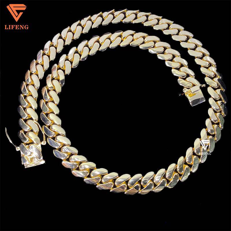 Fashion New Style 14mm Cuban Link Chain Yellow Gold Plated 925 Sterling Silver Hip Hop Fine Jewelry Plain Necklace Bracelet