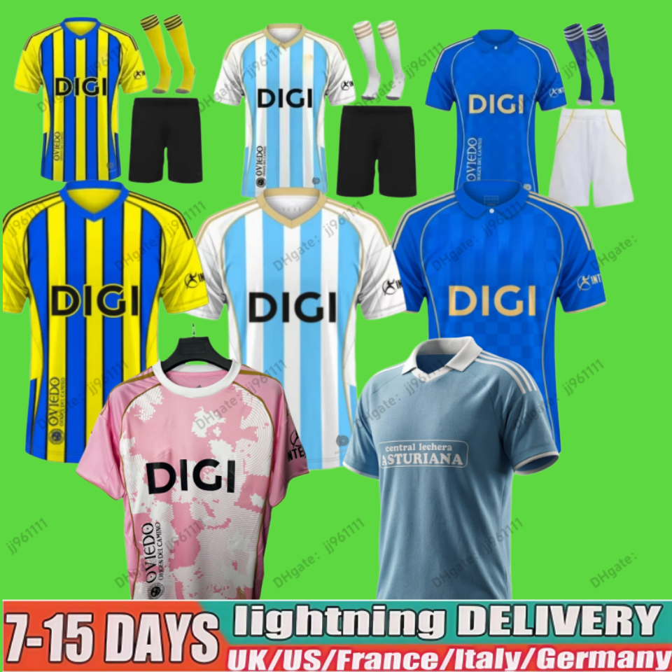 25 26 Real Oviedo Mens Soccer Jerseys S.CAZORLA Home Blue Away yellow 3rd 2025 2026 Football Shirt Short Sleeve men kids