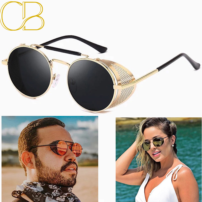 Trendy Retro Steampunk Sunglasses Men Brand Designer Round Steam Punk Alloy Sun Glasses Goggle For Women UV400 Gafas de Sol CB Fashion Accessories