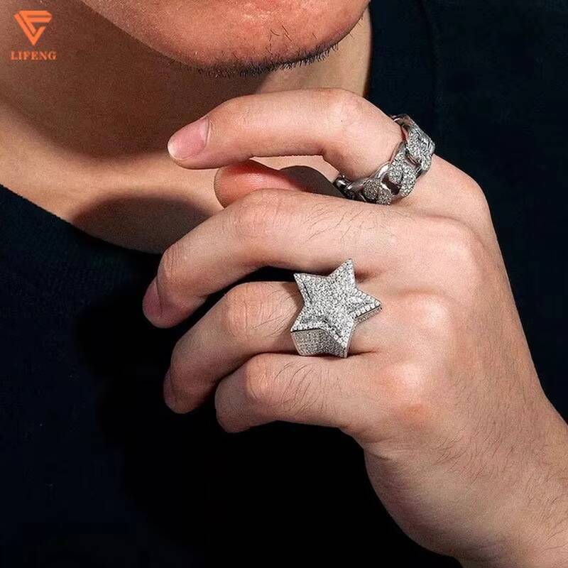 Moissanite Ring Star Shape Ring 925 Sterling Silver Hip Hop Men Women Engagement VVS Moissanite Pass Diamond Tester Rng