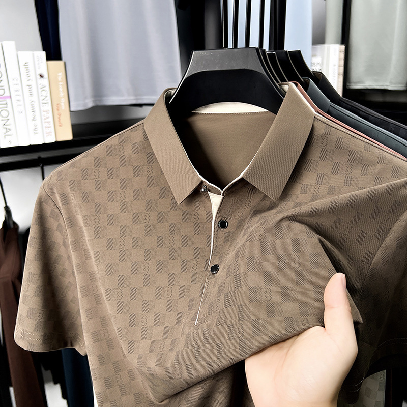Luxury Brand Designer Ice silk cool summer business casual printed short-sleeve T-shirt for young and middle-aged men with a simple and elegant collar