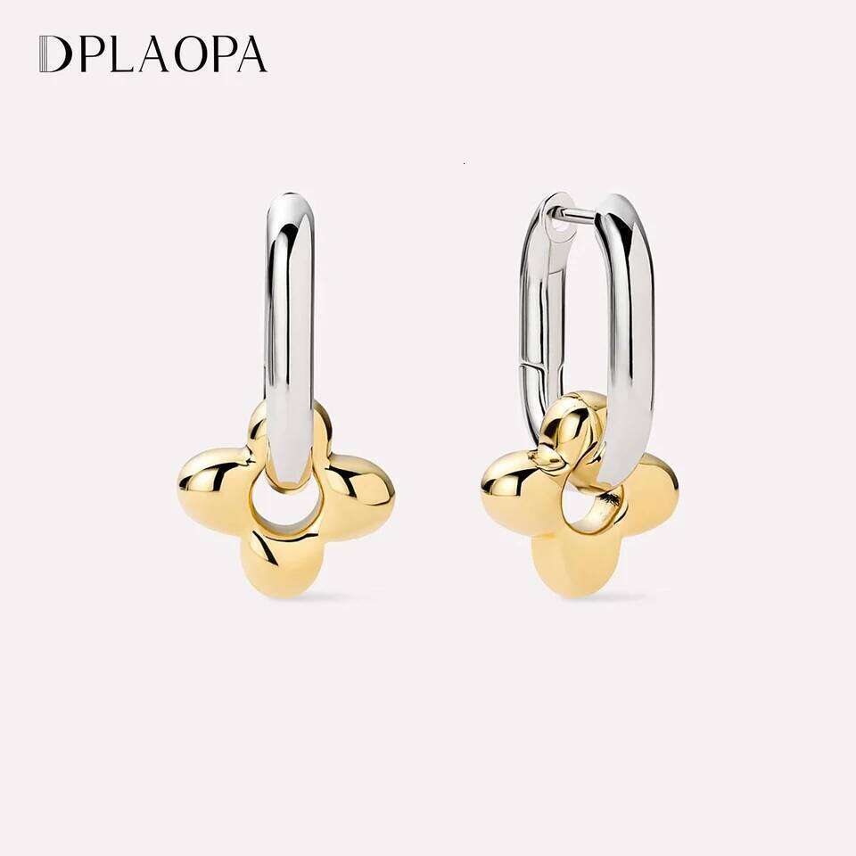 DPLAOPA Sterling Silver Two Irregular Circle Piercing Flower Hoop Loops Women Luxury Trendy Fine Cute Gift Jewelry