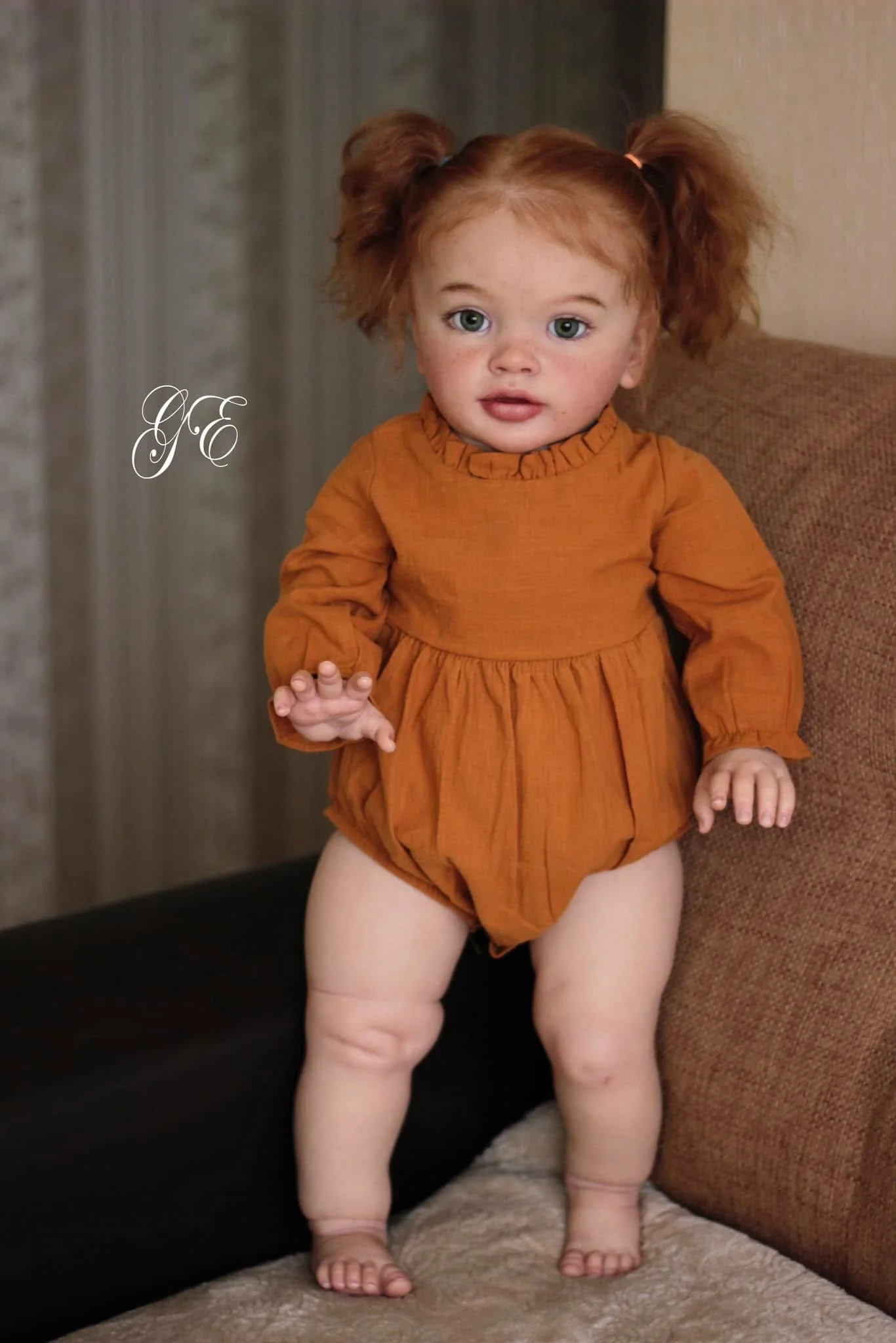 NPK 26inch Pippa Toddler Girl Doll Cute Freckles Red Hair Green Eyes Collectible Toy for Kids 260331