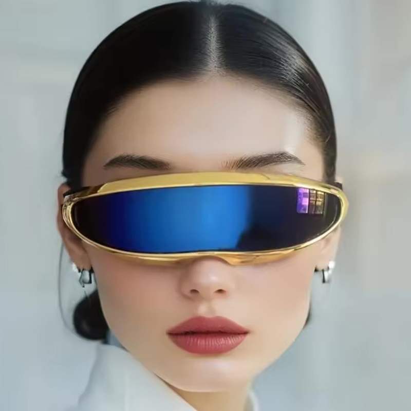 Futuristic One-piece Mirror Personalized Electroplated Sunglasses Women Men Y2K Steampunk Goggles Rave Party Glasses UV400 CB Fashion Accessories