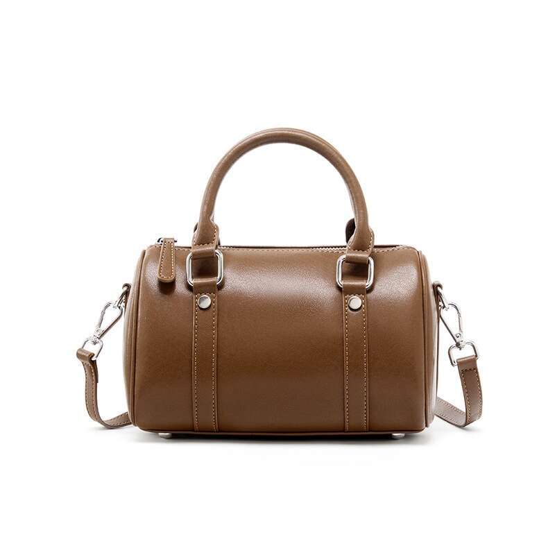 Top Grain Vegetable Tanned Leather Boston Pillow Bag, Large Capacity Commute Bag, Casual Shoulder Crossbody Bag, Foreign Trade Hot Sale SENYY