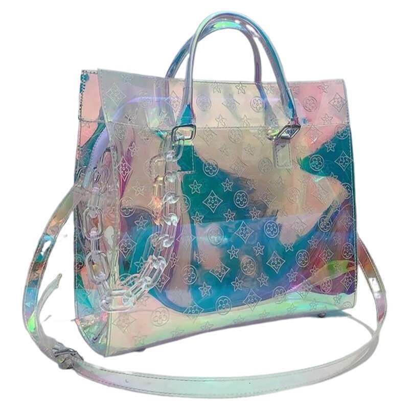 Tote Women TPU Transparent Tote Laser Holographic Colorful Shiny Travel Leisure Luggage Large Capacity Sports Gym Messenger Bag Clutch Bag