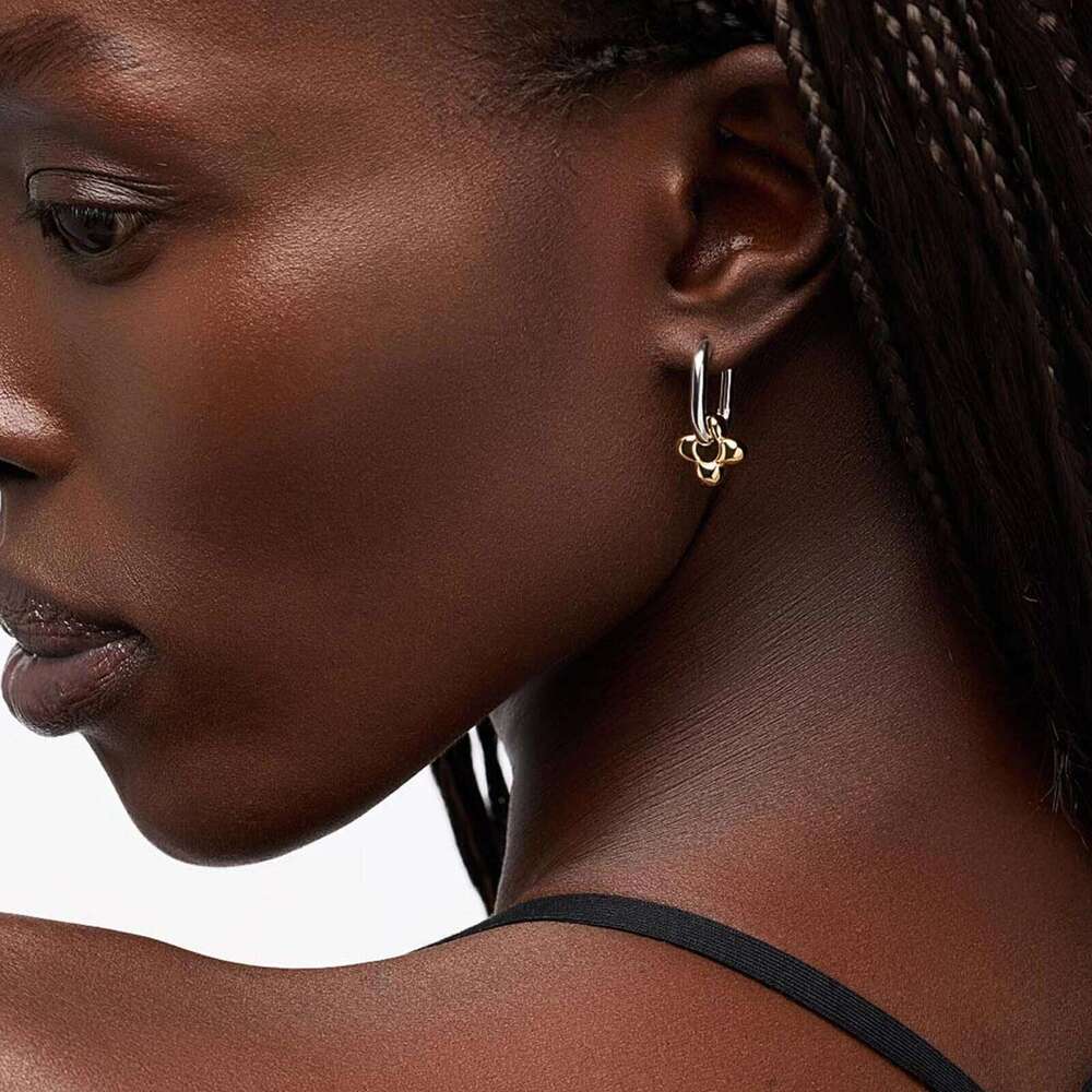 DPLAOPA Sterling Silver Two Irregular Circle Piercing Flower Hoop Loops Women Luxury Trendy Fine Cute Gift Jewelry