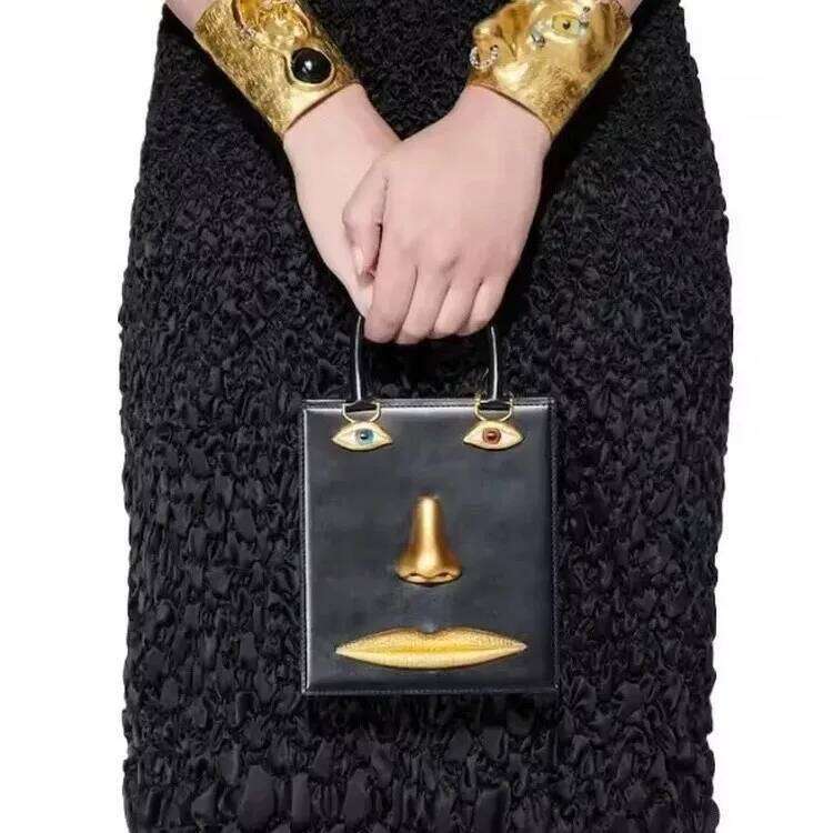 Fashion Gold Metal Face Pattern Women Handbags Designer Vintage Lady Evening Party Bag Luxury Pu Leather Shoulder Crossbody Bags