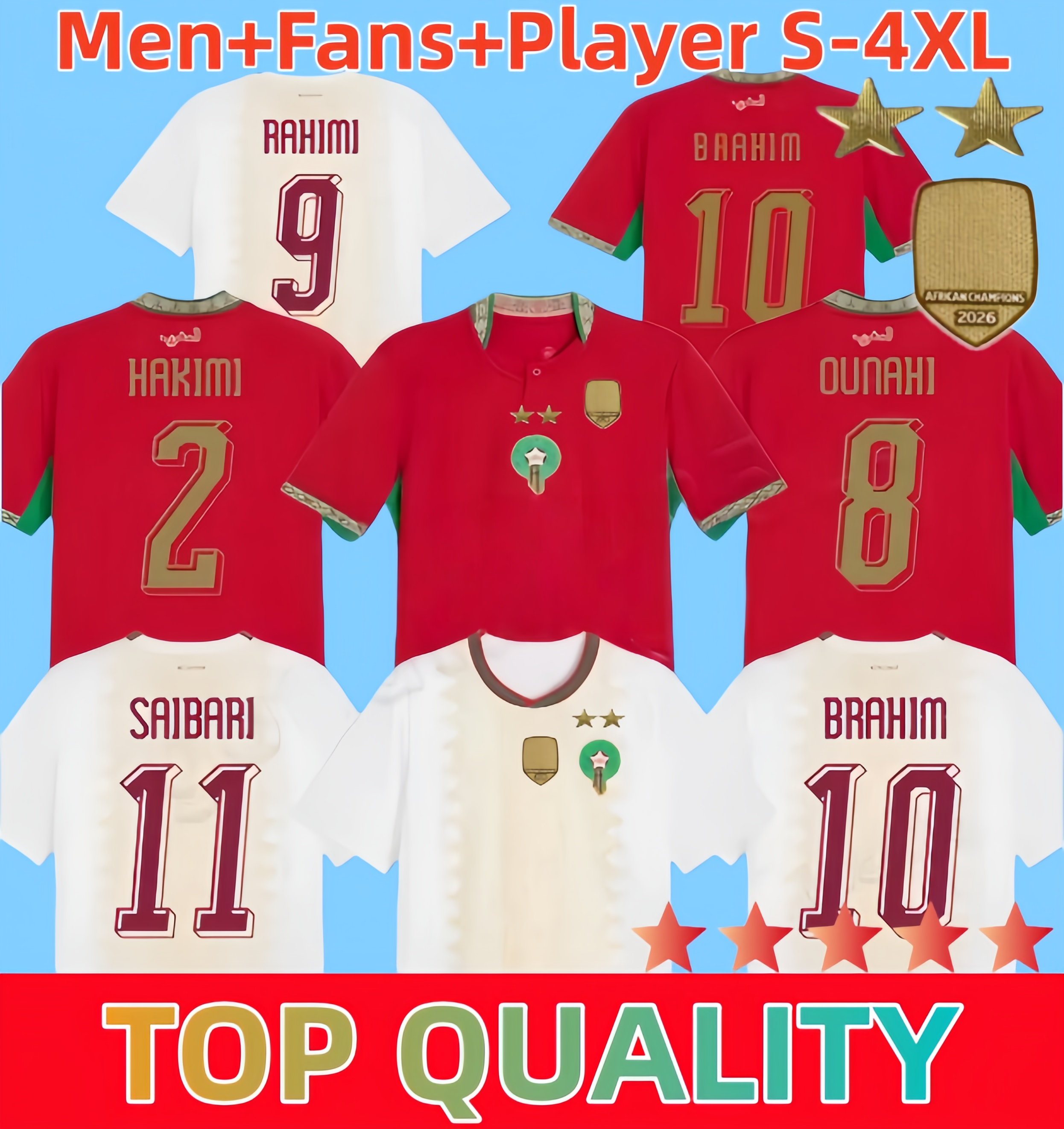 S-4XL 26 27 Morocco 2 stars Soccer Jerseys 2026 World Cup jersey 2026 2027 Maroc Home Away Fans Player Men kids Football Shirt Kit HAKIMI BRAHIM EL AYNAOUI ZIYECH