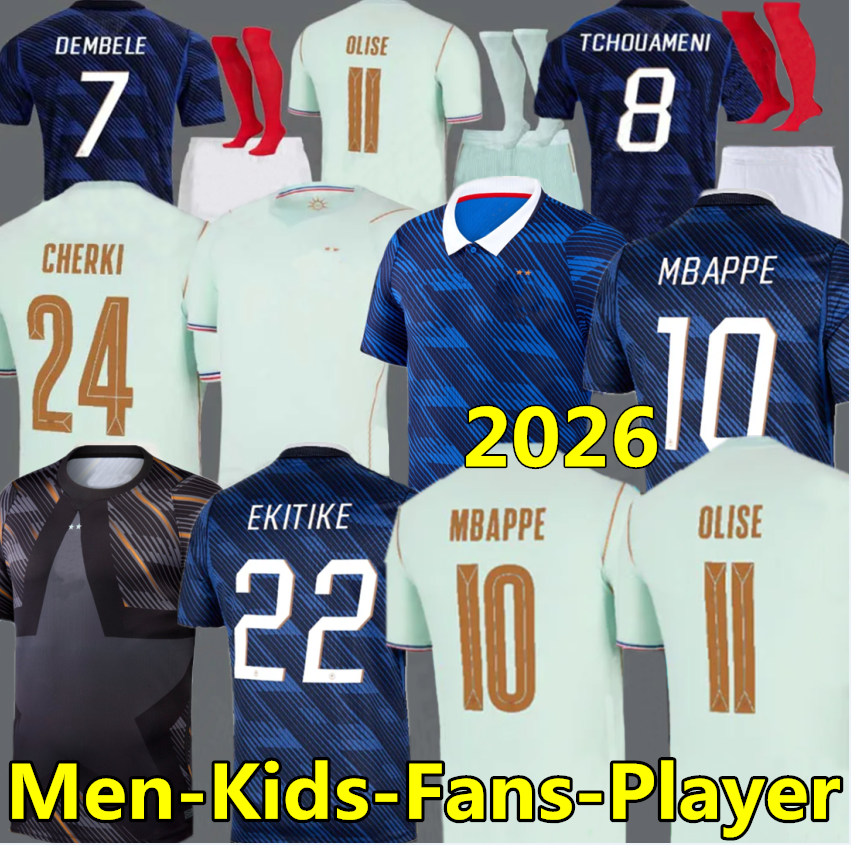 2026 french soccer jersey 26 27 France MBAPPE THAUVIN BARCOLA OLISE EKITIKE 2025 KANTE DEMBELE Maillots de football shirt equipement de foot Men kids kit enfants