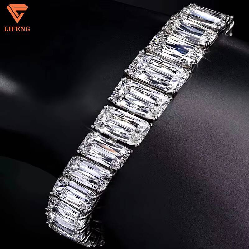 LiFeng Jewelry 925 Sterling Silver Tennis Chain Bracelet Hip Hop Style Baguette Moissanite Gift Main Material Gold Main Diamond