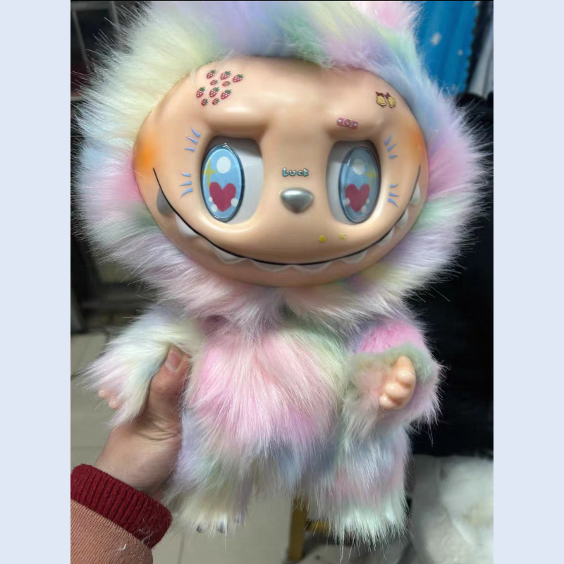Rainbow Gradient Labubu ZIMOMO Face Stickers Plush Toy Vinyl Face Large Stuffed Doll Collectible Gift