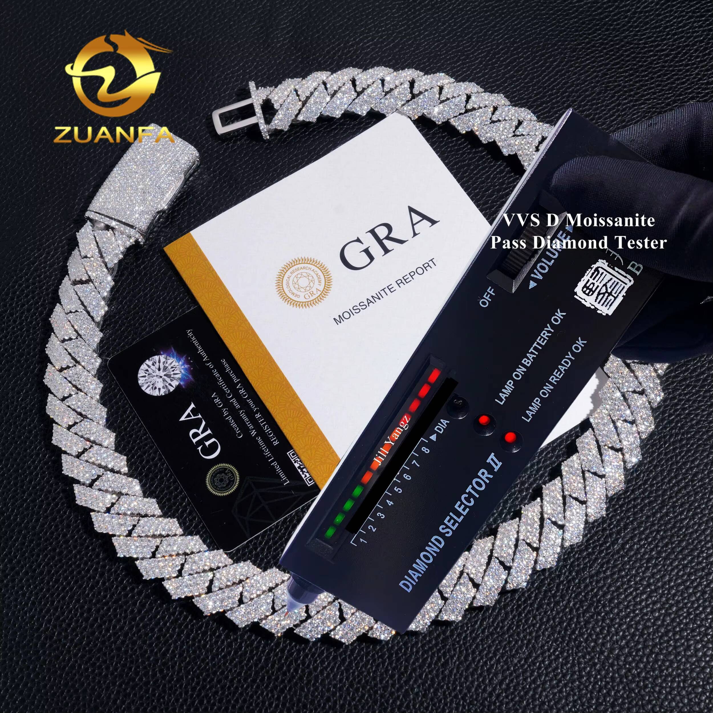 Armor Design Dragon Bone Chunky Heavy Thick 22mm Cuban Links Moissanite Prong Chain Soldier Chain Pass Diamond Tester