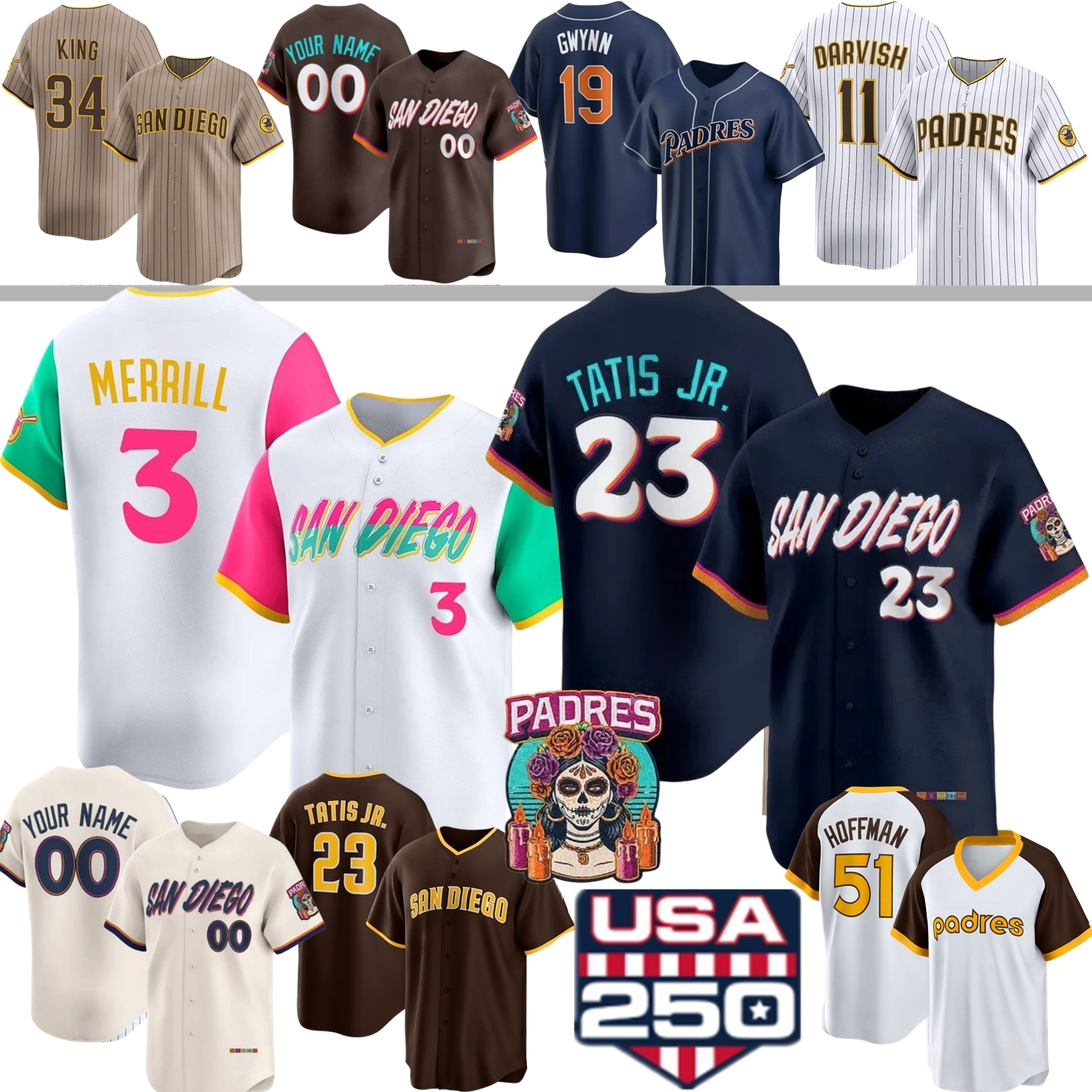 SD Padres Baseball Jersey Jackson Merrill Fernando Tatis Jr. Manny Machado Ethan Salas Joe Musgrove Tony Gwynn Cronenworth Darvish King Miller McKenzie Women Youth