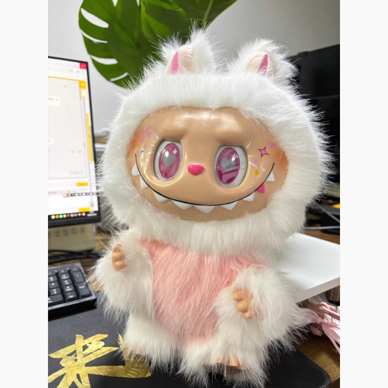 Rainbow Gradient Labubu ZIMOMO Face Stickers Plush Toy Vinyl Face Large Stuffed Doll Collectible Gift