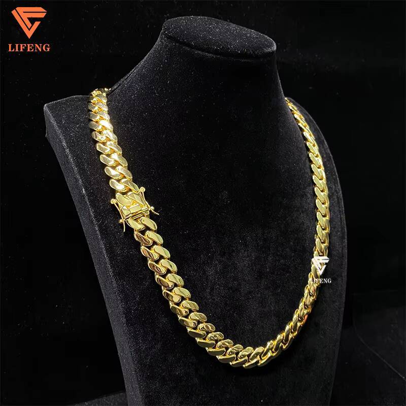 10k 14k 18k Gold Plated 925 Sterling Silver Cuban Link Chain for Men Plain Necklace 14mm Hip Hop Cuban Chain Custom Chain