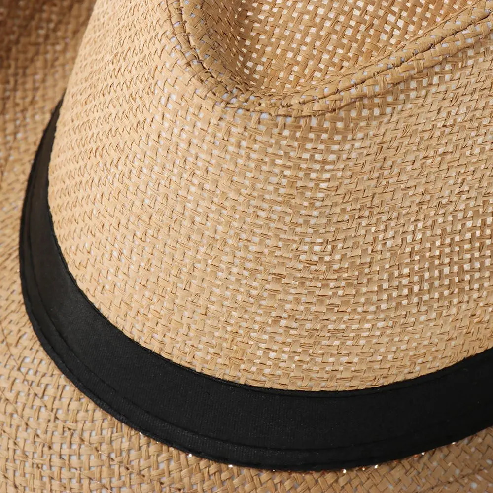 Unisex Fashion Beach Sun Cap Summer Wide Brim Straw Panama Cap Casual Jazz Dress Hat Cowboy Fedora Hat Gangster Cap 260327